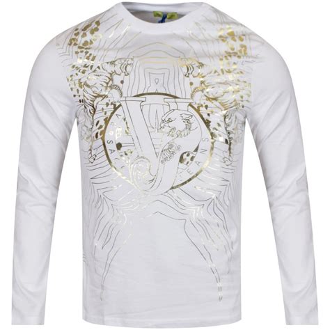 white and gold versace shirts|Versace long sleeve t shirt.